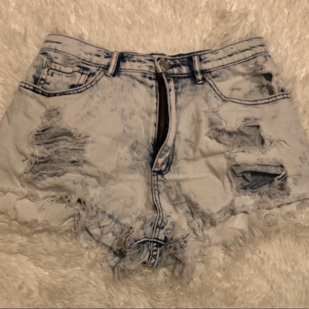 Garage distressed denim short shorts, light acid wash